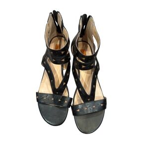 Miz Mooz Black Leather Gladiator Wedge‎ Sandals Zip Up Cutout Women's Size 11